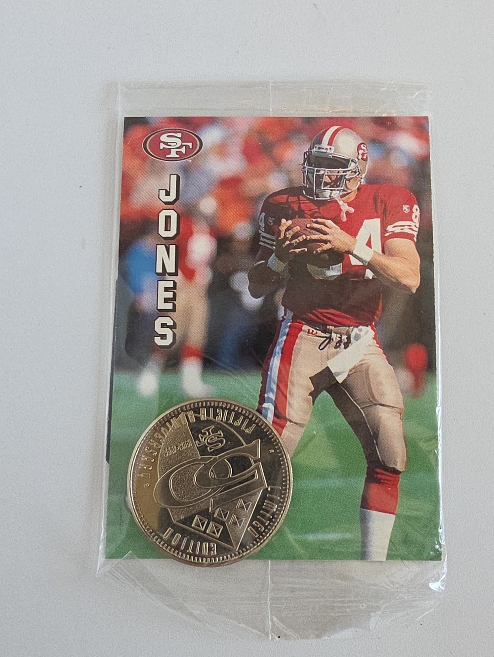 1996 Save Mart San Francisco 49ers 50th Anniversary Card & Coin -Jones #84